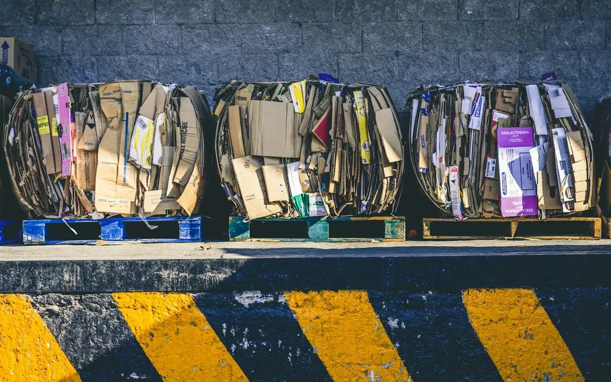 Baled cardboard ready to ship out of the landfill